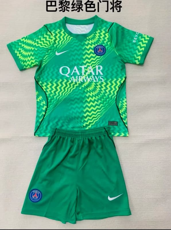 Paris St Germain 26/27 Kids Goalkeeper Green Soccer Jersey And Shorts Paris St Germain 26/27 Kids Goalkeeper Green Soccer Jersey And Shorts
