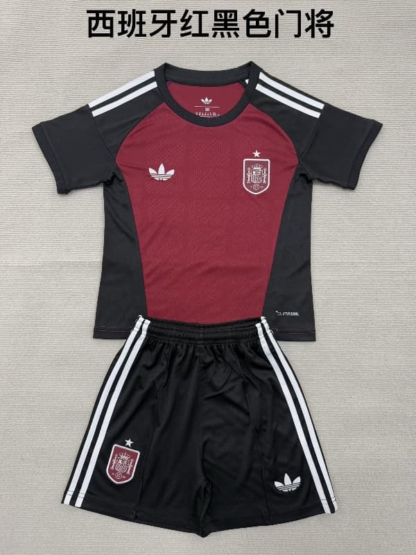 Spain 2026 Kids Goalkeeper Red Soccer Jersey And Shorts Spain 2026 Kids Goalkeeper Red Soccer Jersey And Shorts