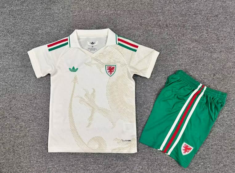 Wales 2026 Kids Away Soccer Jersey And Shorts