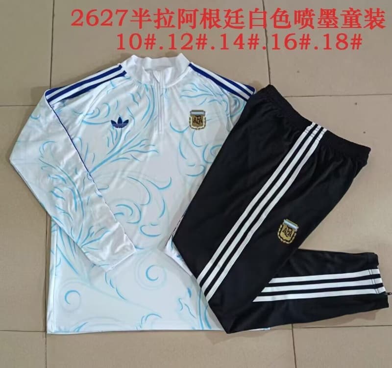 Argentina 2026 Kids White Soccer Tracksuit 02 Argentina 2026 Kids White Soccer Tracksuit 02