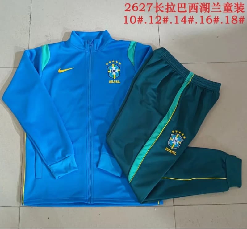 Brazil 2026 Kids Blue Soccer Tracksuit 02 Brazil 2026 Kids Blue Soccer Tracksuit 02
