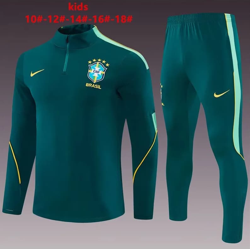 Brazil 2026 Kids Green Soccer Tracksuit
