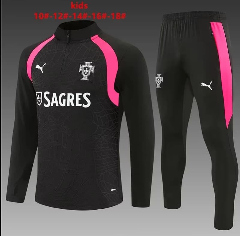 Portugal 2026 Kids Black Soccer Tracksuit