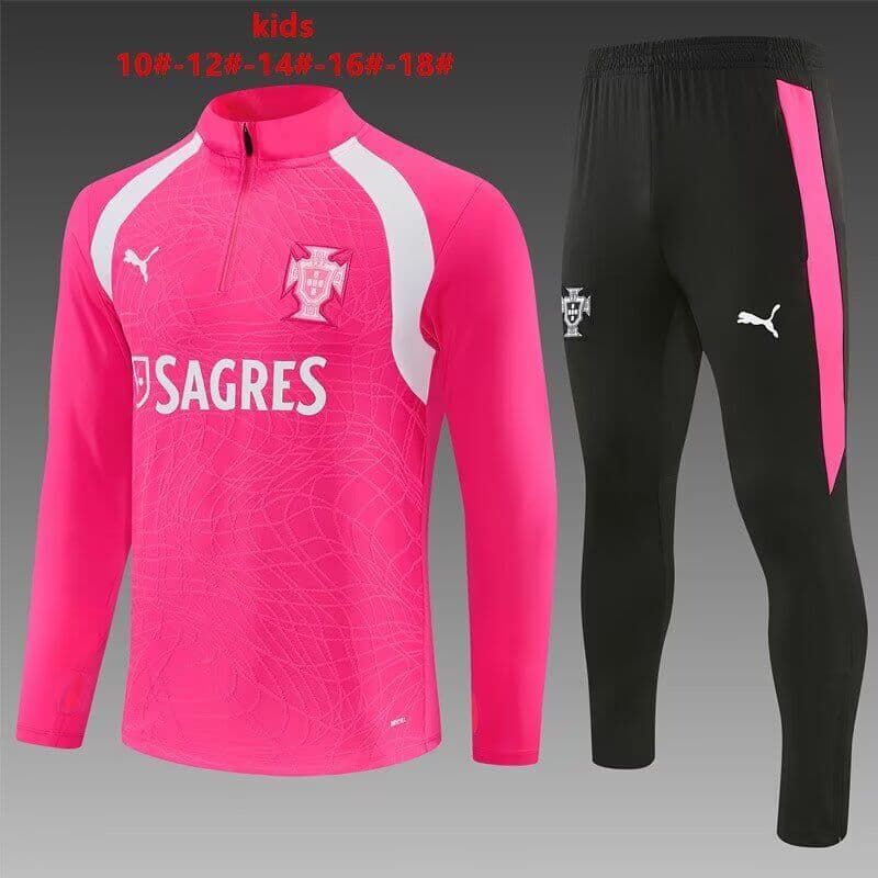 Portugal 2026 Kids Pink Soccer Tracksuit