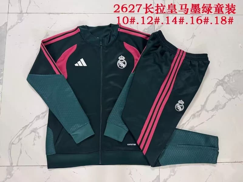 Real Madrid 26/27 Kids Dark Green Soccer Tracksuit Real Madrid 26/27 Kids Dark Green Soccer Tracksuit