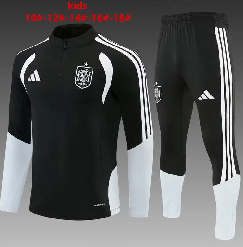 Spain 2026 Kids Black Soccer Tracksuit Spain 2026 Kids Black Soccer Tracksuit