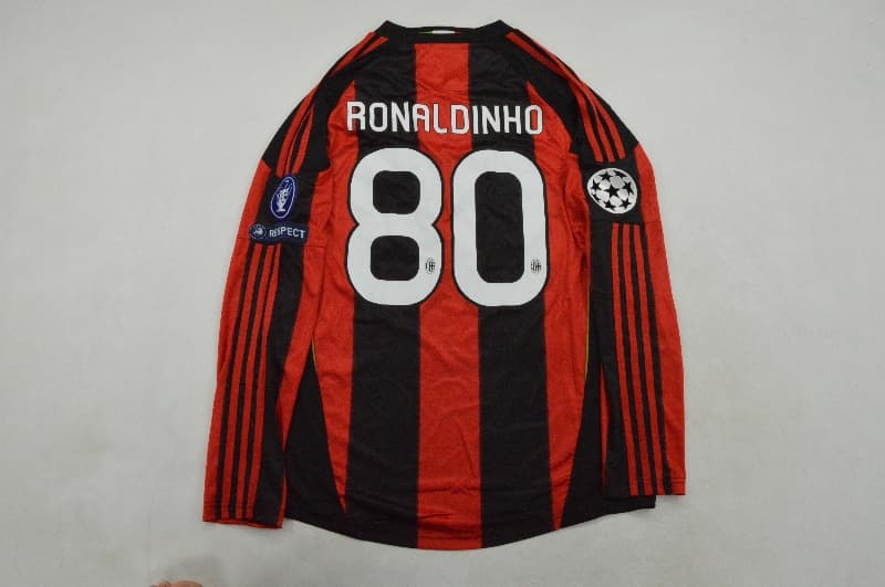 AAA(Thailand) AC Milan 2010/11 Home Long Sleeve Retro Soccer Jersey