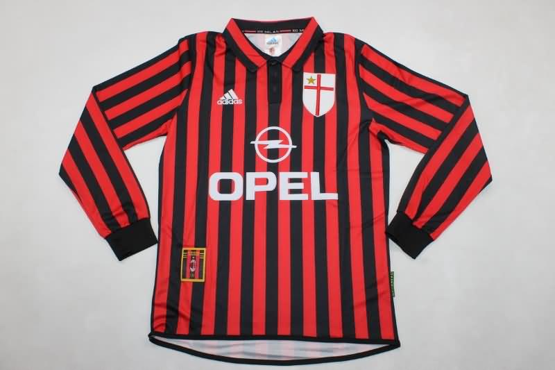 AAA(Thailand) AC Milan 1999/00 Home Long Slevee Retro Soccer Jersey