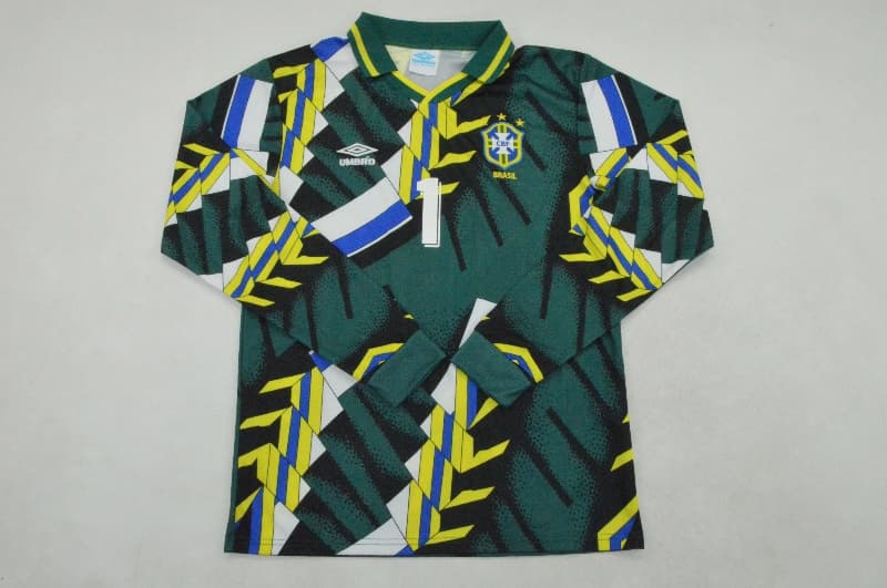 AAA(Thailand) Brazil 1994 Goalkeeper Green Retro Long Soccer Jersey