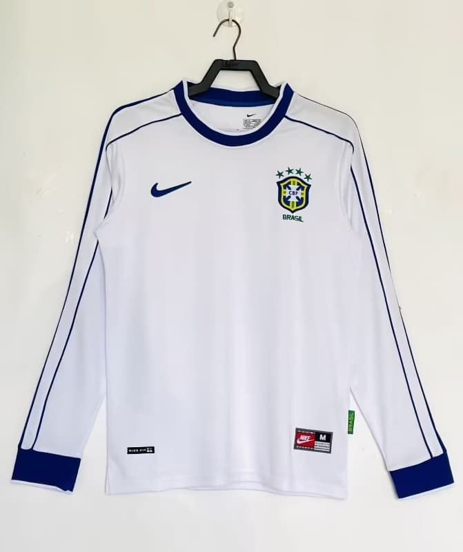 AAA(Thailand) Brazil 1998 Goalkeeper White Retro Long Sleeve Soccer Jersey
