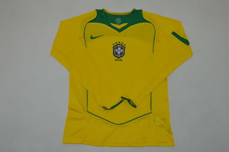 AAA(Thailand) Brazil 2004 Home Retro Long Sleeve Soccer Jersey