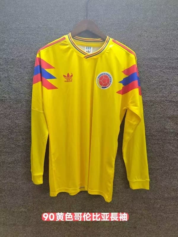 AAA(Thailand) Colombia 1990 Home Retro Long Sleeve Soccer Jersey