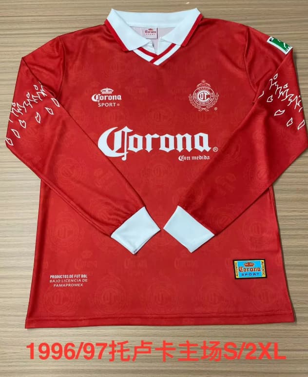 AAA(Thailand) Deportivo Toluca 1996/97 Home Retro Long Sleeve Soccer Jersey