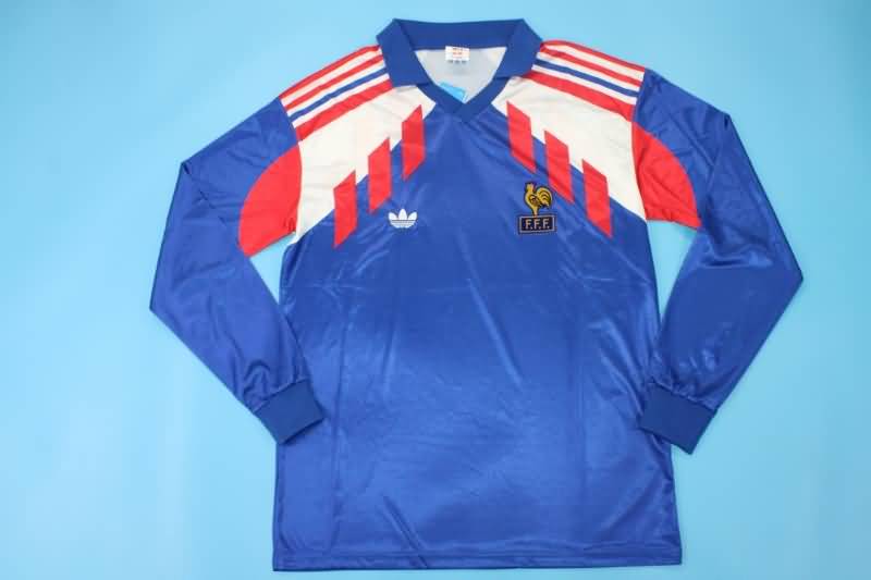 AAA(Thailand) France 1990/92 Home Long Sleeve Retro Soccer Jersey