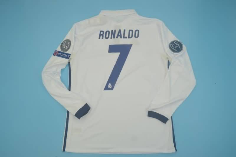AAA(Thailand) Real Madrid 2016/17 Home Long Sleeve Retro Soccer Jersey