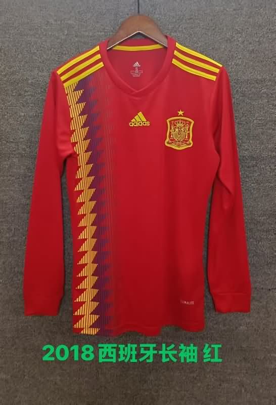AAA(Thailand) Spain 2018 Home Long Sleeve Retro Soccer Jersey