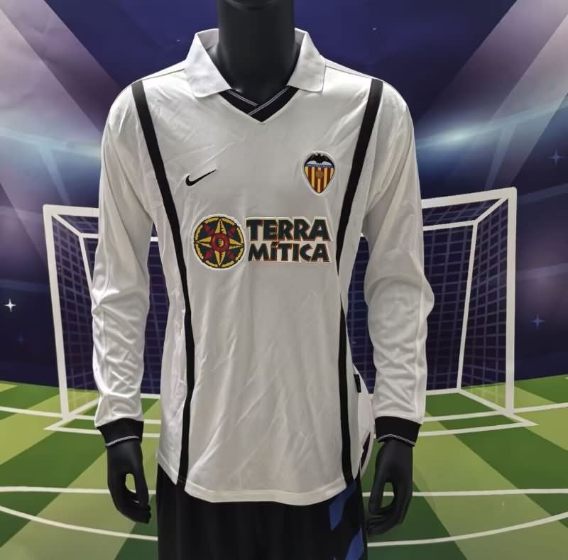 AAA(Thailand) Valencia 2000/01 Home Long Sleeve Retro Soccer Jersey