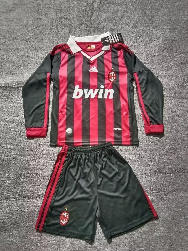 AC Milan 2009/10 Kids Home Long Sleeve Soccer Jersey And Shorts