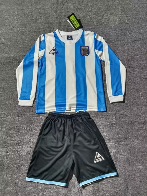 Argentina 1986 Kids Home Long Sleeve Soccer Jersey And Shorts