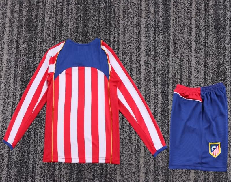 Atletico Madrid 2004/05 Kids Home Long Sleeve Soccer Jersey And Shorts