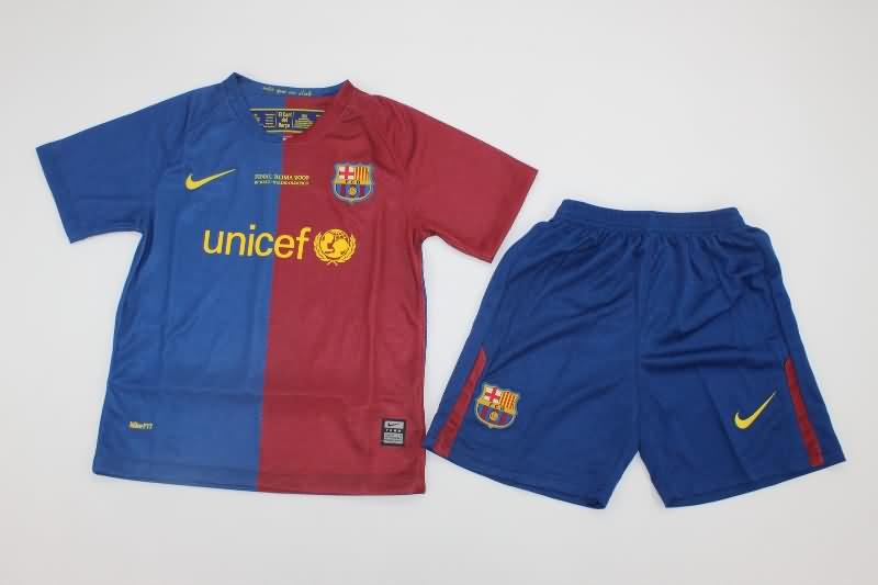 Barcelona 2008/09 Kids Home Final Soccer Jersey And Shorts