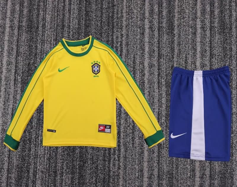 Brazil 1998 Kids Home Long Sleeve Soccer Jersey And Shorts