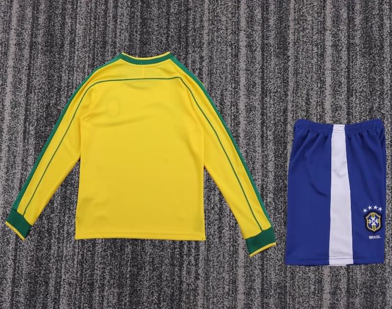 Brazil 1998 Kids Home Long Sleeve Soccer Jersey And Shorts