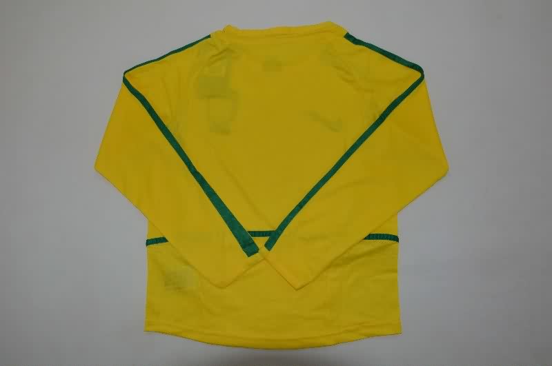 Brazil 2002 Kids Home Long Sleeve Soccer Jersey And Shorts