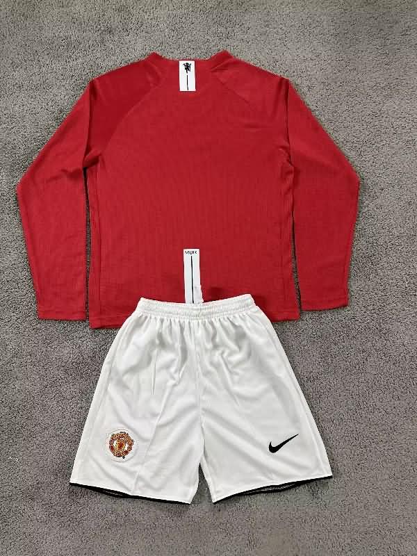Manchester United 2007/08 Kids Home Final Long Soccer Jersey And Shorts