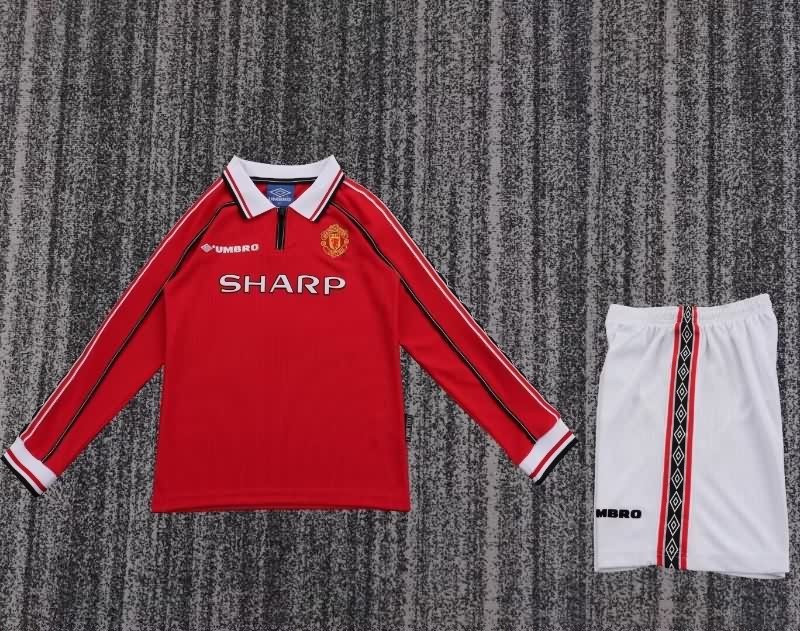 Manchester United 1998/00 Kids Home Long Sleeve Soccer Jersey And Shorts
