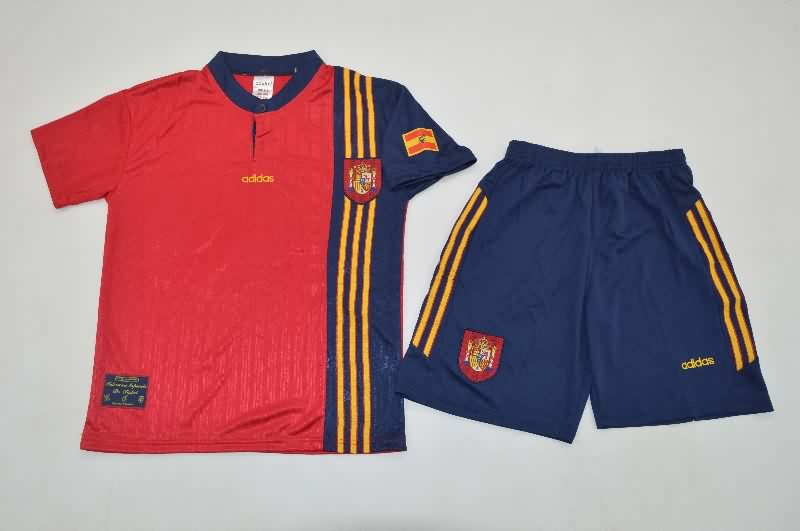 Spain 1996 Kids Home Soccer Jersey And Shorts