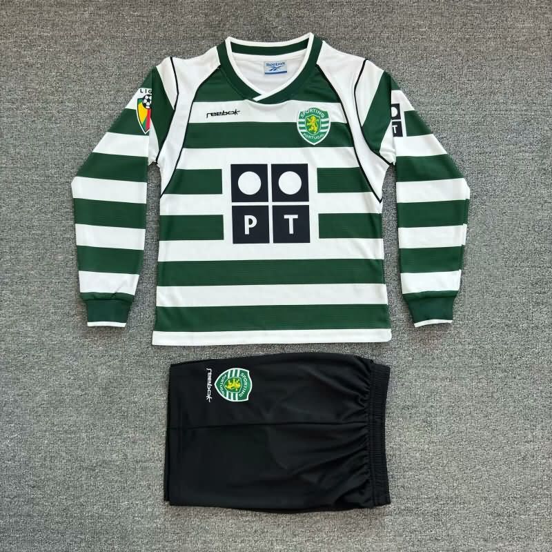 Sporting Lisbon 2002/03 Kids Home Long Sleeve Soccer Jersey And Shorts